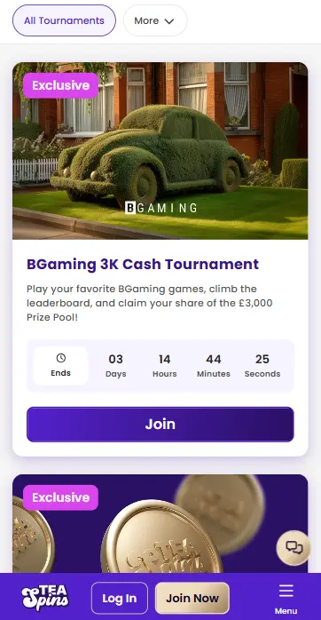 Tournaments at Tea Spins Casino App
